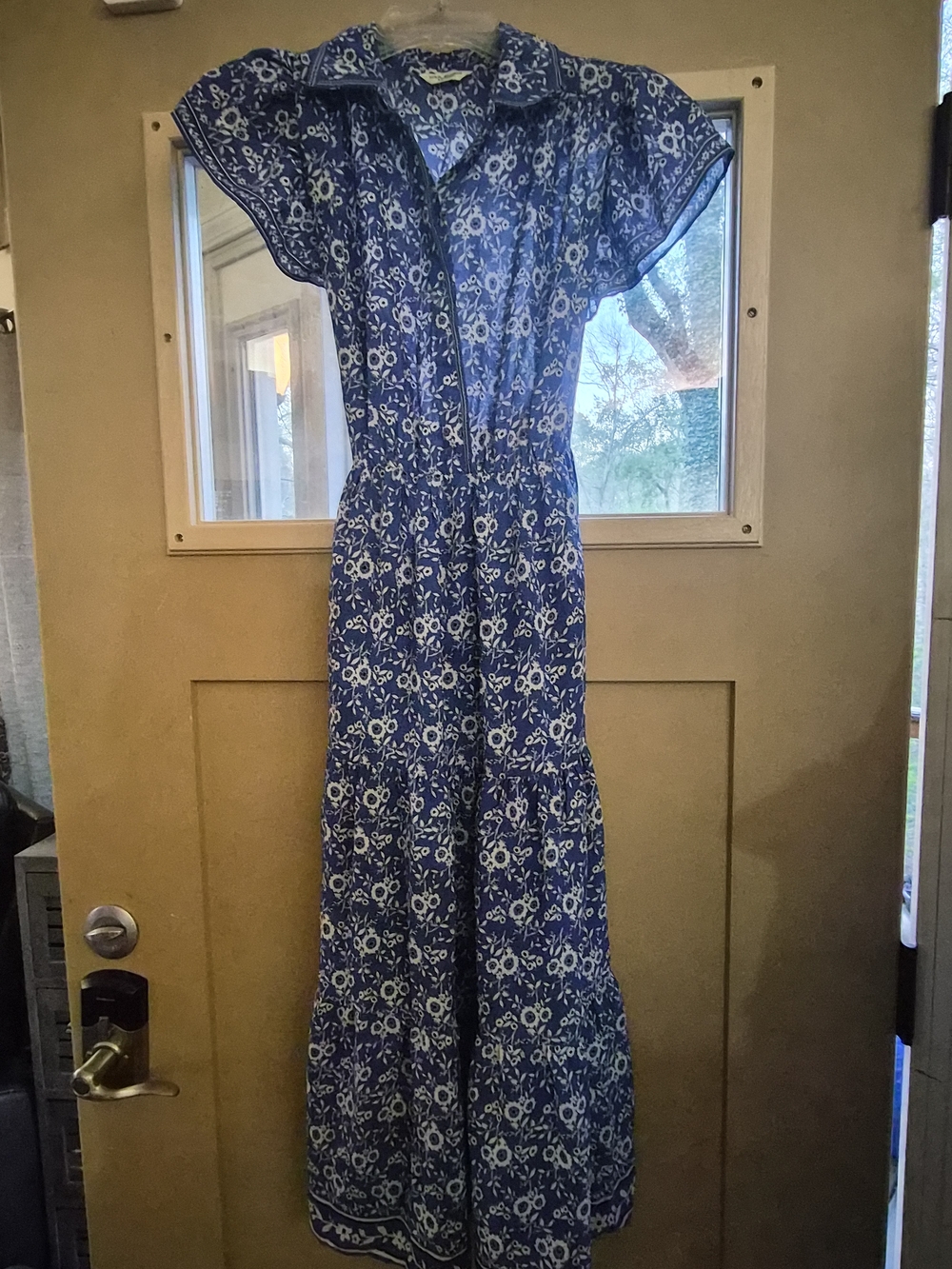 Max Studio London Blue Floral Maxi Dress Tie Waist